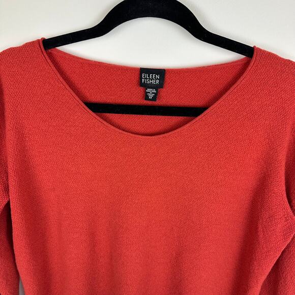Vintage Eileen Fisher Womens Long Sleeve Italian Yarn Wool Orange Sweater Medium - Picture 3 of 11